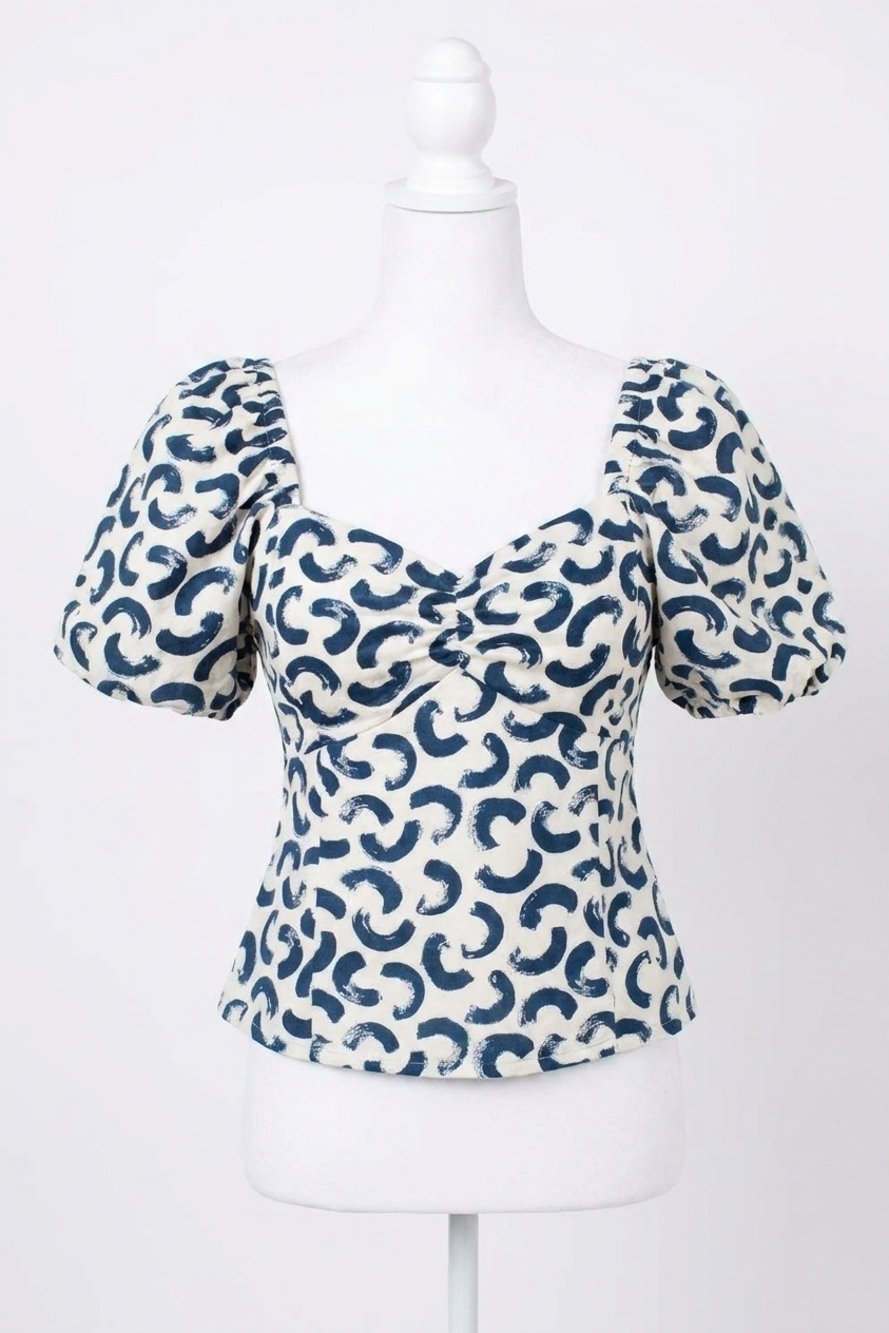 NEW EMERSON FRY frankie + lou top in brush strokes pearl + majolica linen